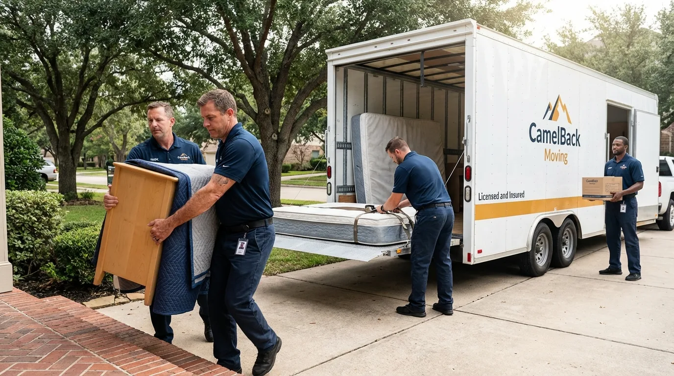Crew loading residential truck for cross-state move from Rocky Point, NC