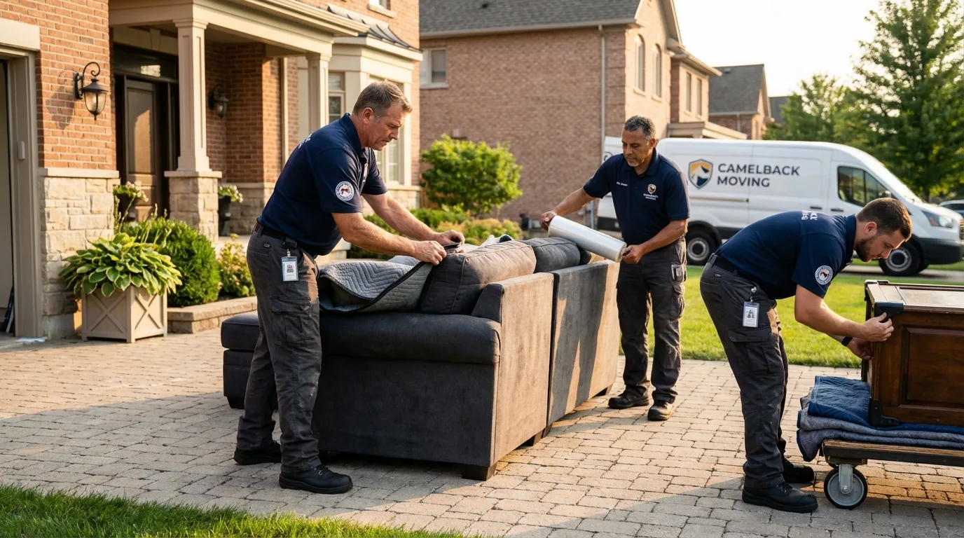 Large estate moving crew wrapping furniture in Rocky Point, NC