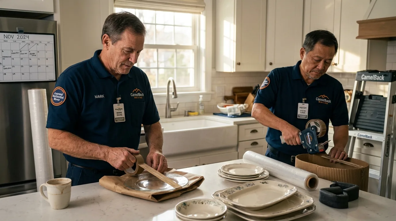 Professional crew packing kitchen dishware in Rocky Point, NC